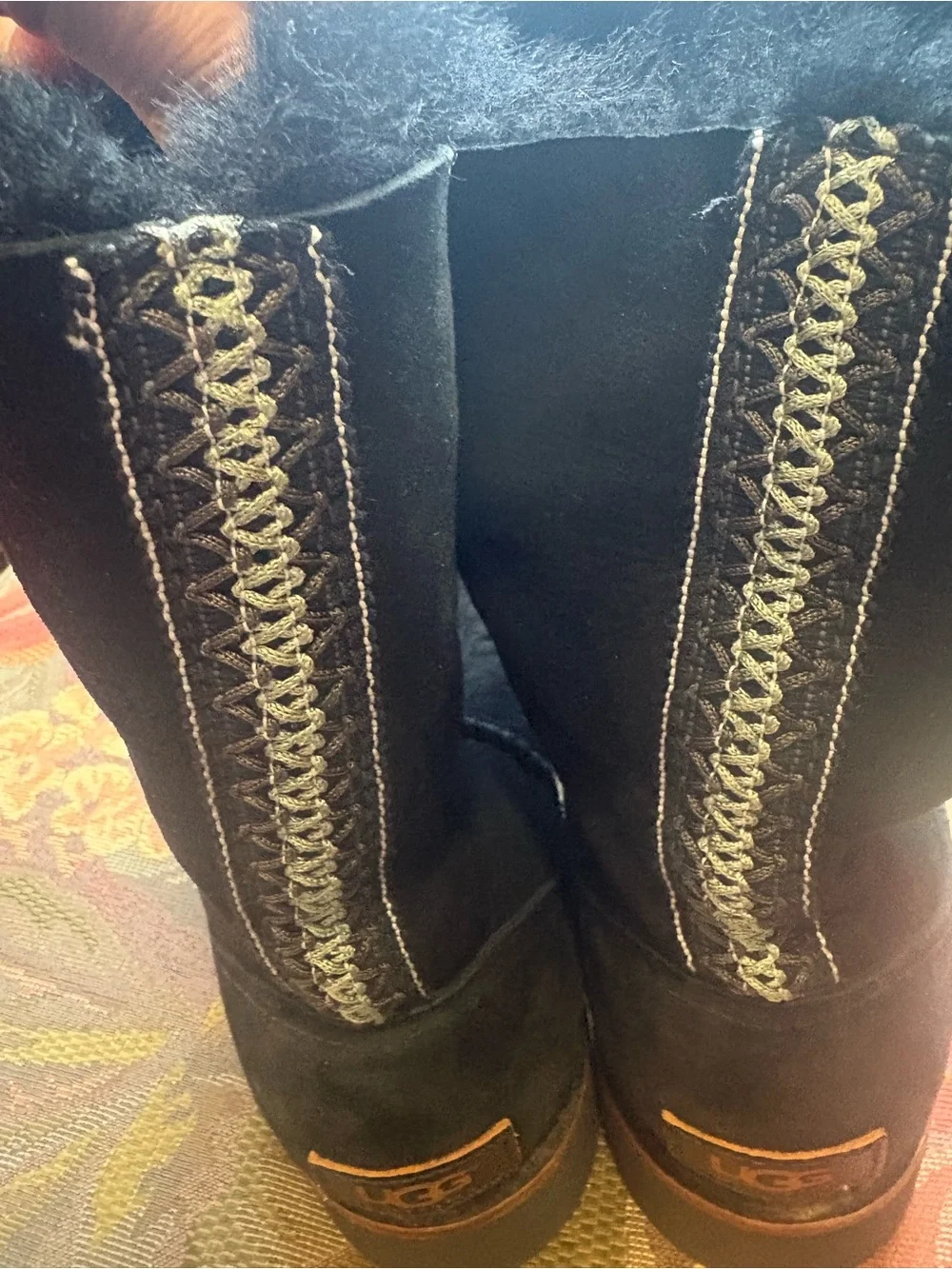 UGG Black Suede Shearling-Lined Women's Slippers